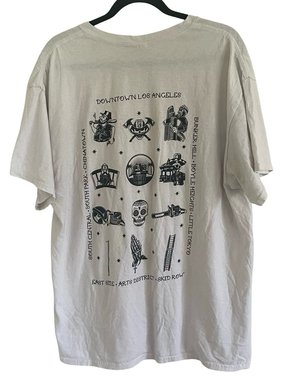 Cream LA City Cotton Short Sleeve V Neck T Shirt Tee xL